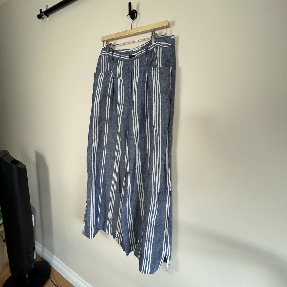 Anthropologie Beachy Striped Wide Leg Linen Blend Size 8 - Picture 3 of 7